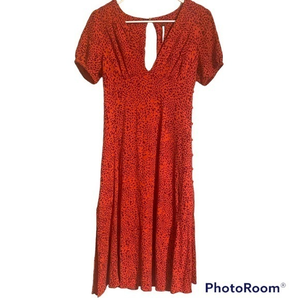 Free People Orange Midi Dress with Subtle Print
